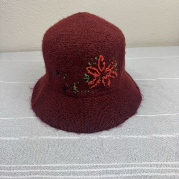 Gap Accessories - Vintage 90s Y2K Gap Wool Blend Floral Embroidered Boho Bucket Hat Maroon S/M